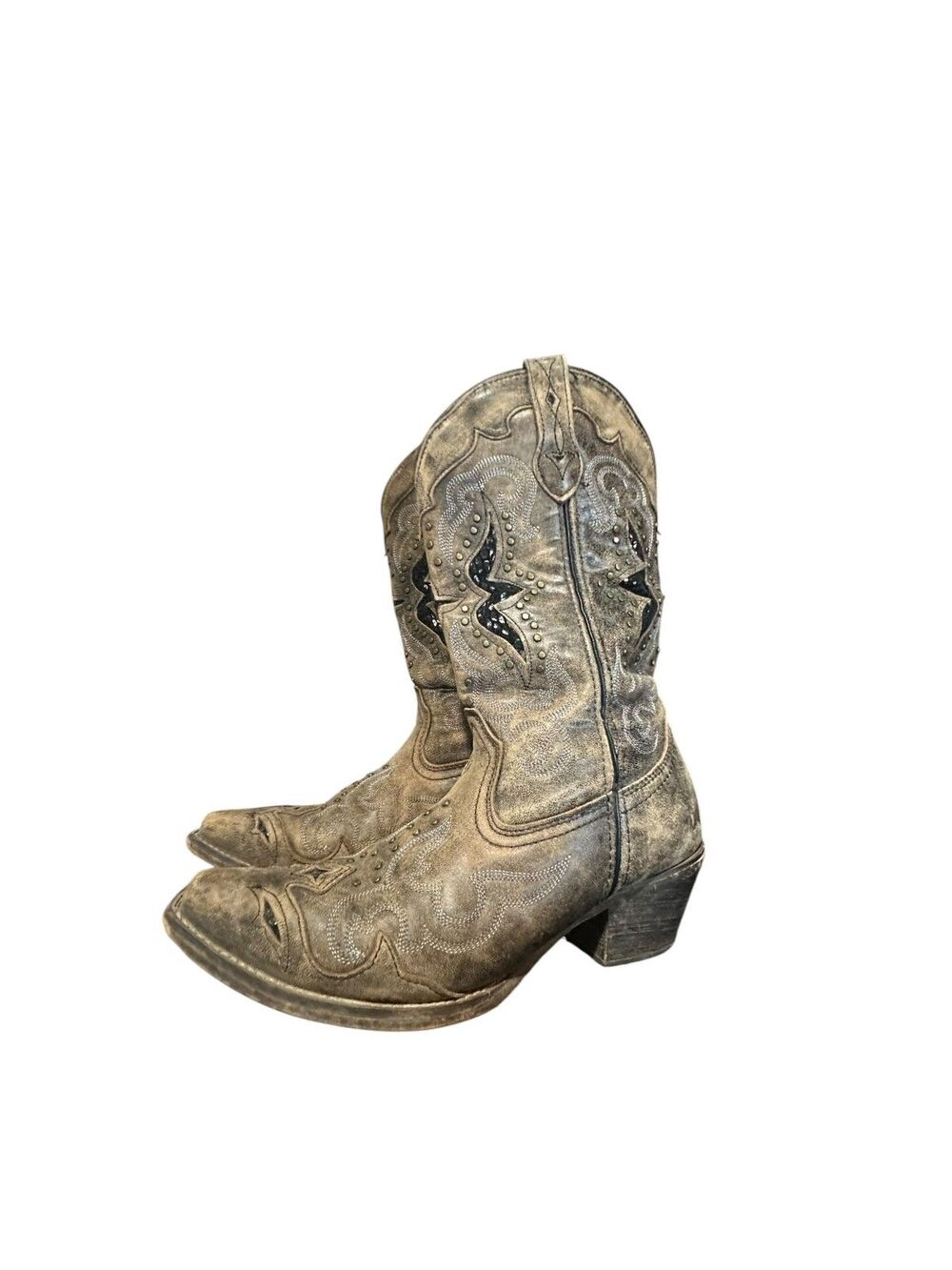 Laredo Western Womens Boots Lucretia Snake Print Inlay Black Tan 52133 Sz 9 M